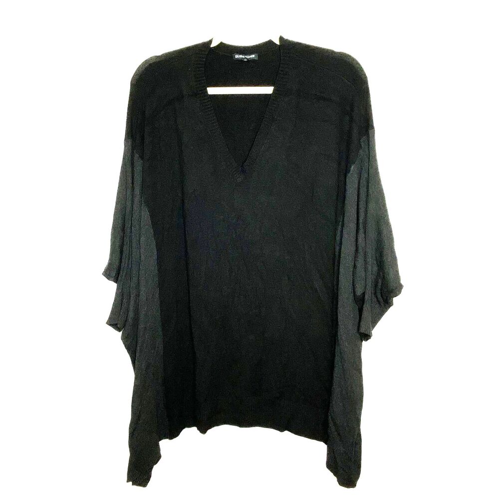 Eileen Fisher Black Gray Oversized Dolman Sleeve Comfy V Neck Tunic Sweater Sz S